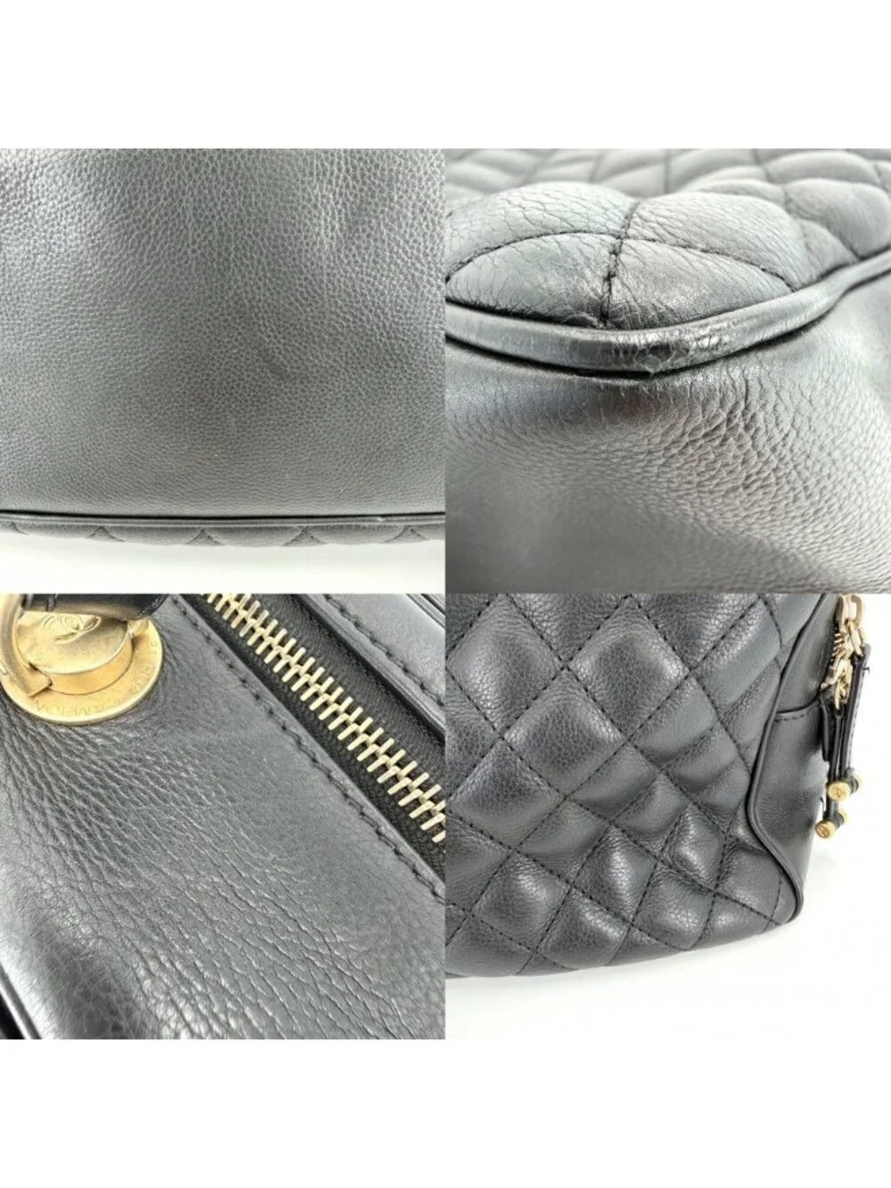 Chanel 2-Way Quilted Vanity Chain Shoulder Bag Crossbody Leather Black Gold